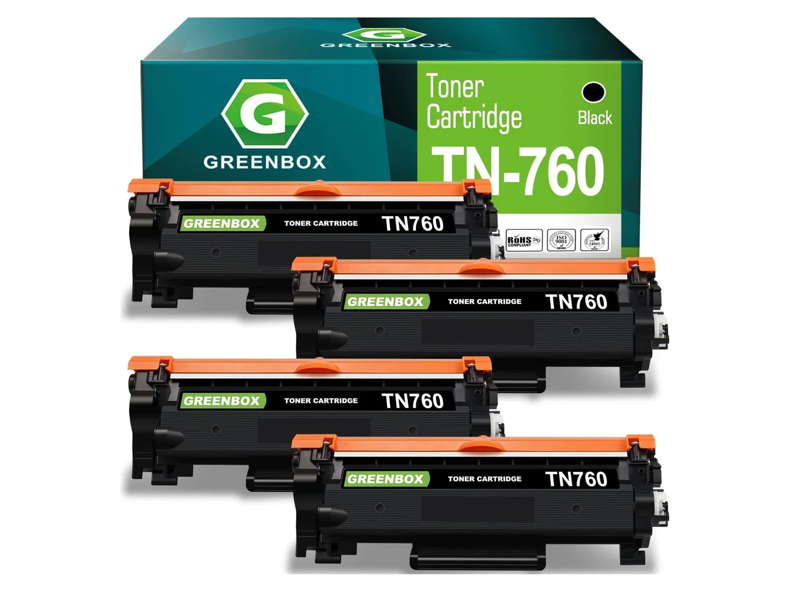 GREENBOX TN760 Toner Cartridge for Brother, 4 Black, 4-pack