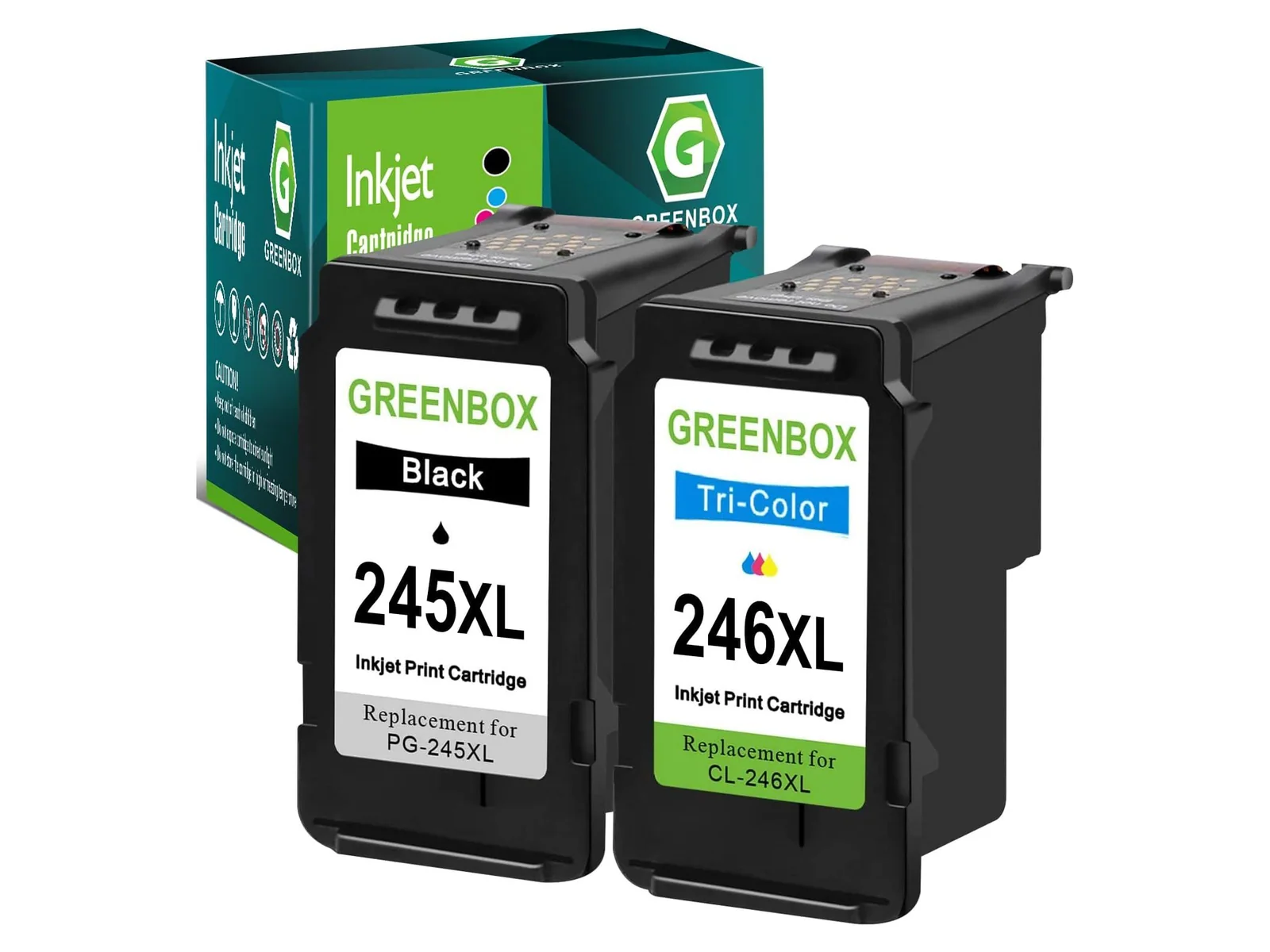 GREENBOX 245 / 245XL Ink Cartridge for Canon, 245XL, 1 Black + 1 Tri-Color, 2-pack