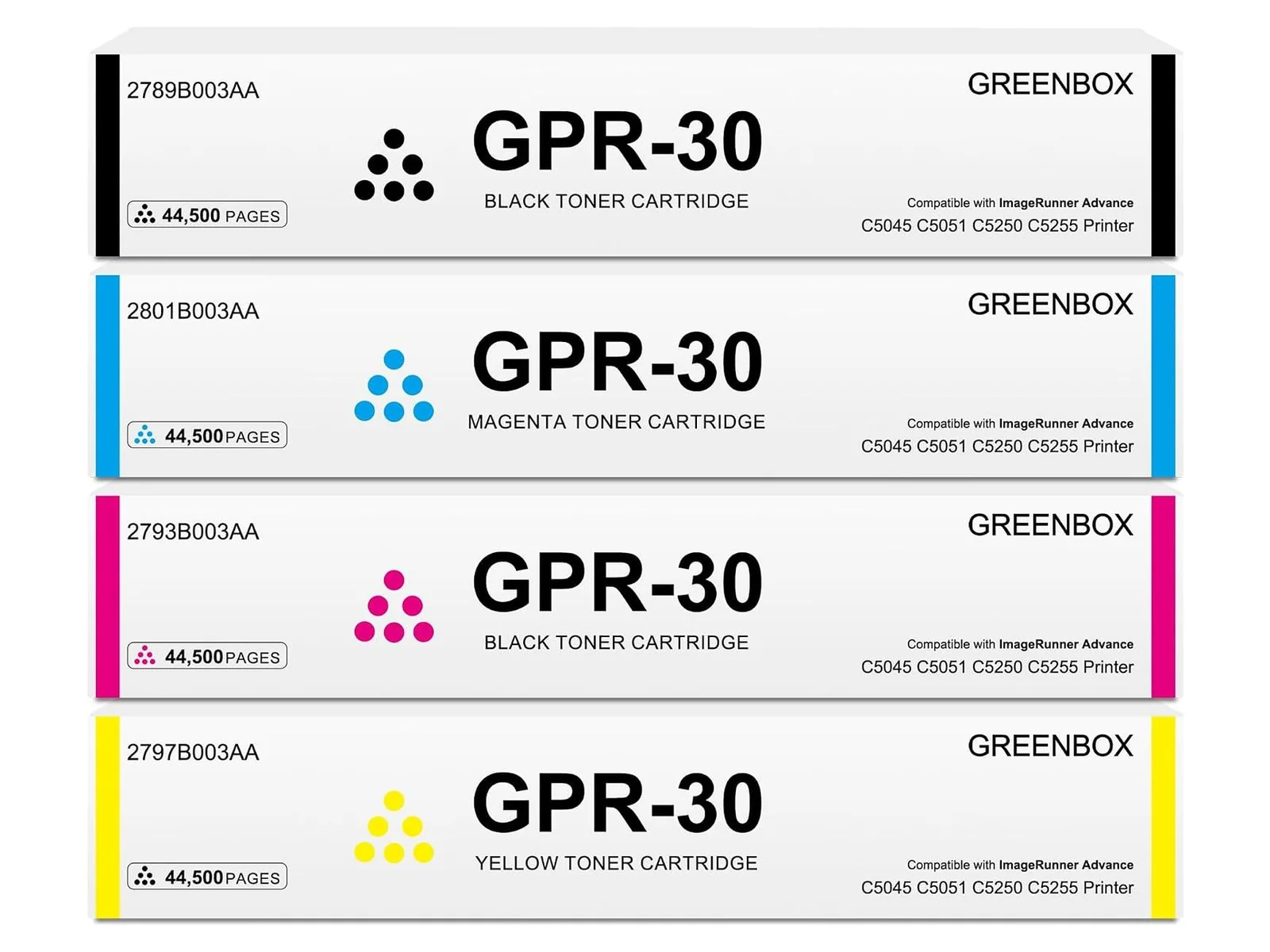 GREENBOX GPR-30 Toner Cartridge for Canon, 1 Black + 1 Cyan + 1 Yellow + 1 Magenta, 4-pack