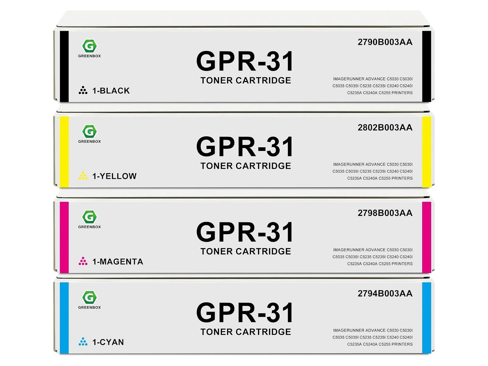 GREENBOX GPR-31 Toner Cartridge for Canon, 1 Black + 1 Cyan + 1 Magenta + 1 Yellow, 4-pack