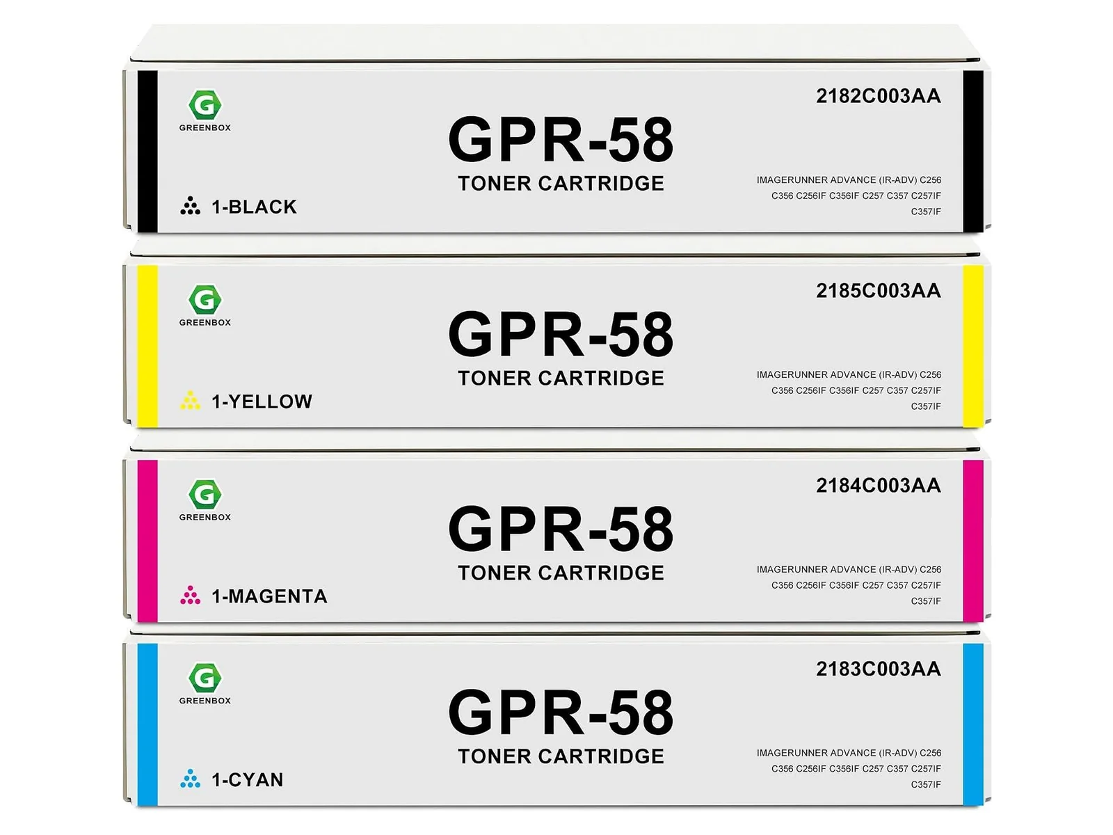 GREENBOX GPR-58 Toner Cartridge for Canon, 1 Black + 1 Cyan + 1 Magenta + 1 Yellow, 4-pack