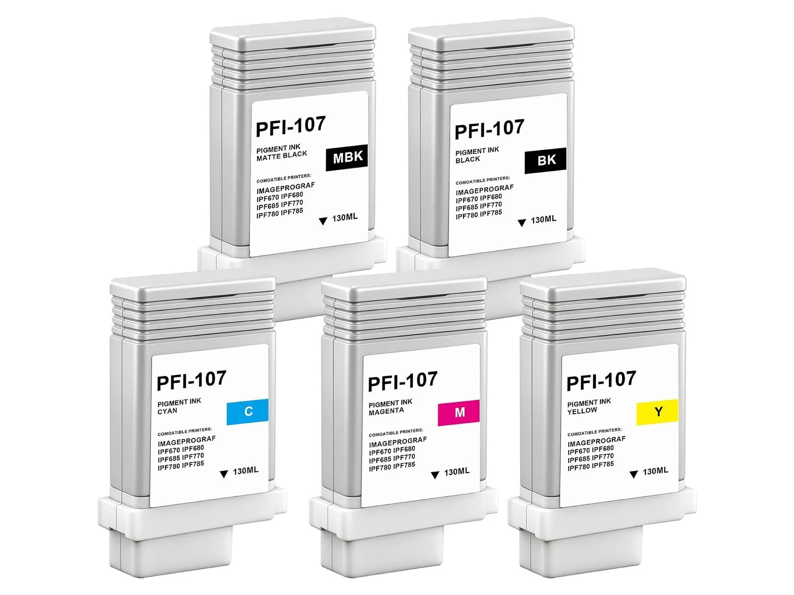 GREENBOX PFI-107 Ink Cartridge for Canon, 1 Matte Black + 1 Black + 1 Cyan + 1 Magenta + 1 Yellow, 5-pack