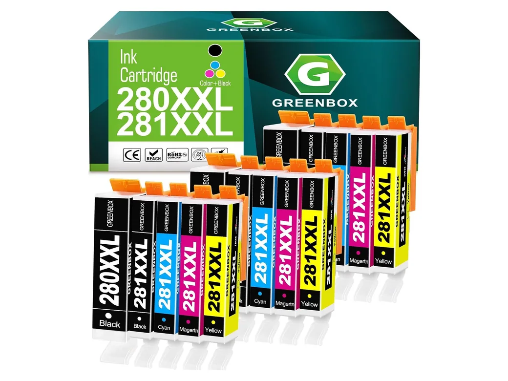 GREENBOX PGI-280XXL / CLI-281XXL Ink Cartridge for Canon, PGI-280XXL, 3 PGBK + 3 Small Black + 3 Cyan + 3 Magenta + 3 Yellow, 15-pack