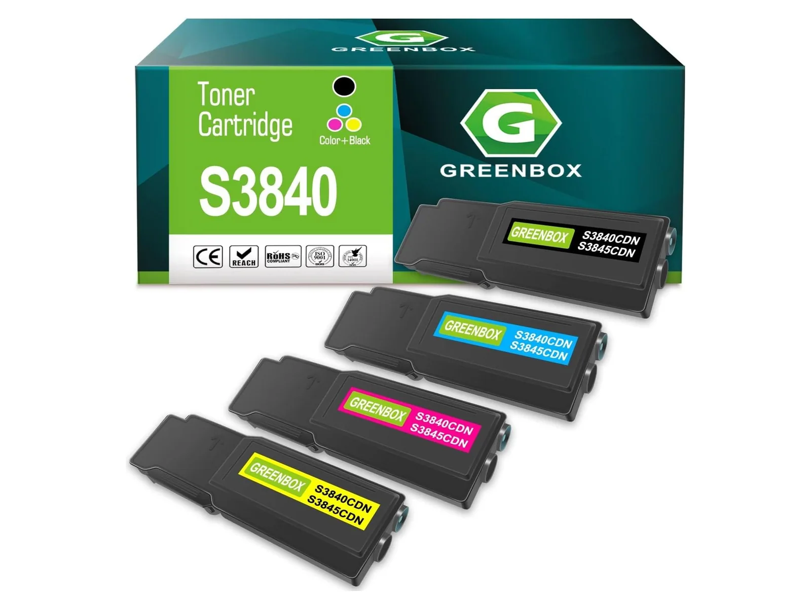 GREENBOX S3840 / S3845 Toner Cartridge for Dell, 1 Black + 1 Cyan + 1 Yellow + 1 Magenta, 4-pack