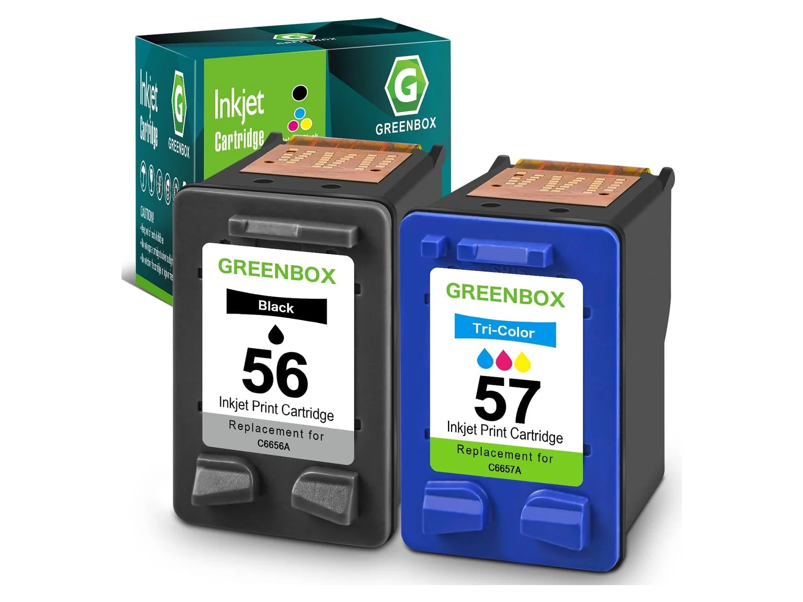 GREENBOX 56 / 57 Ink Cartridge for HP, 1 Black + 1 Tri-Color, 2-pack