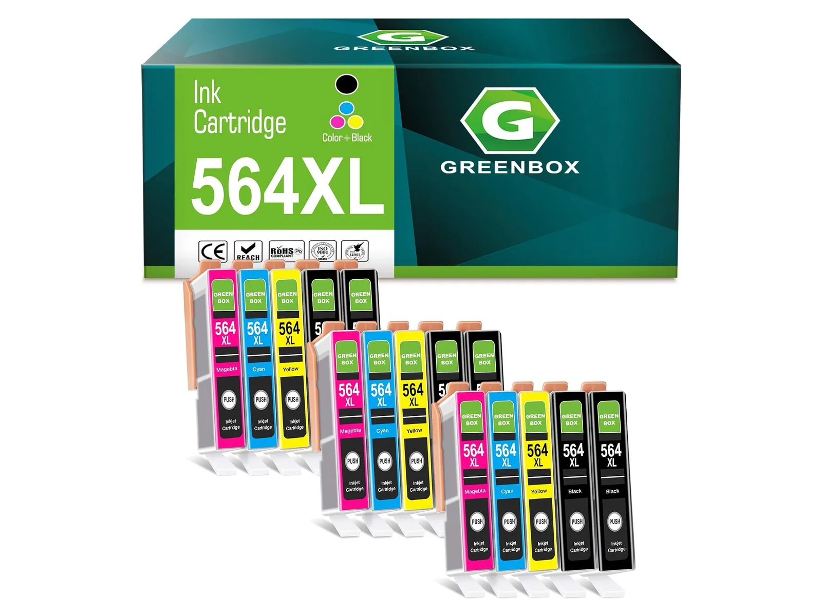 GREENBOX 564XL Ink Cartridge for HP, 6 Black + 3 Cyan + 3 Yellow + 3 Magenta, 15-pack