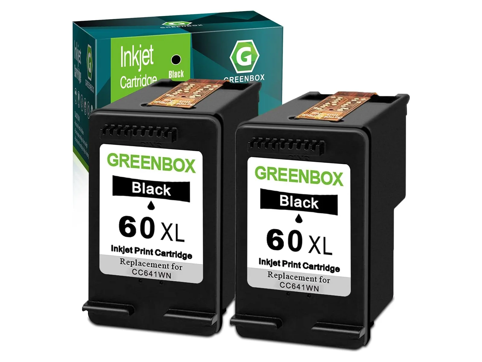 GREENBOX 60XL Ink Cartridge for HP, 2 Black, 2-pack