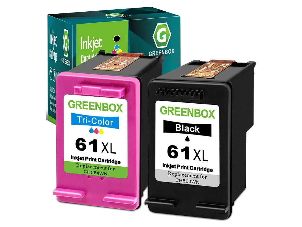 GREENBOX 61XL Ink Cartridge for HP, 61XL, 1 Black + 1 Tri-Color, 2-pack