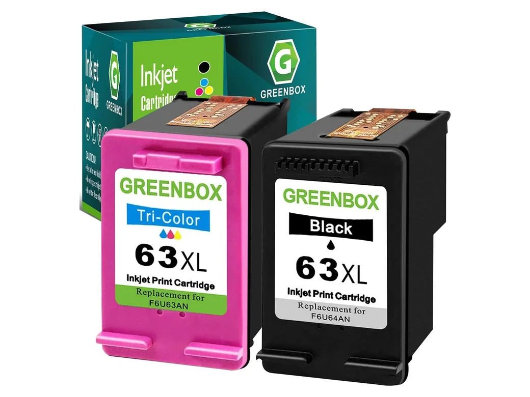 GREENBOX 63XL Ink Cartridge for HP, 63XL, 1 Black + 1 Tri-Color, 2-pack
