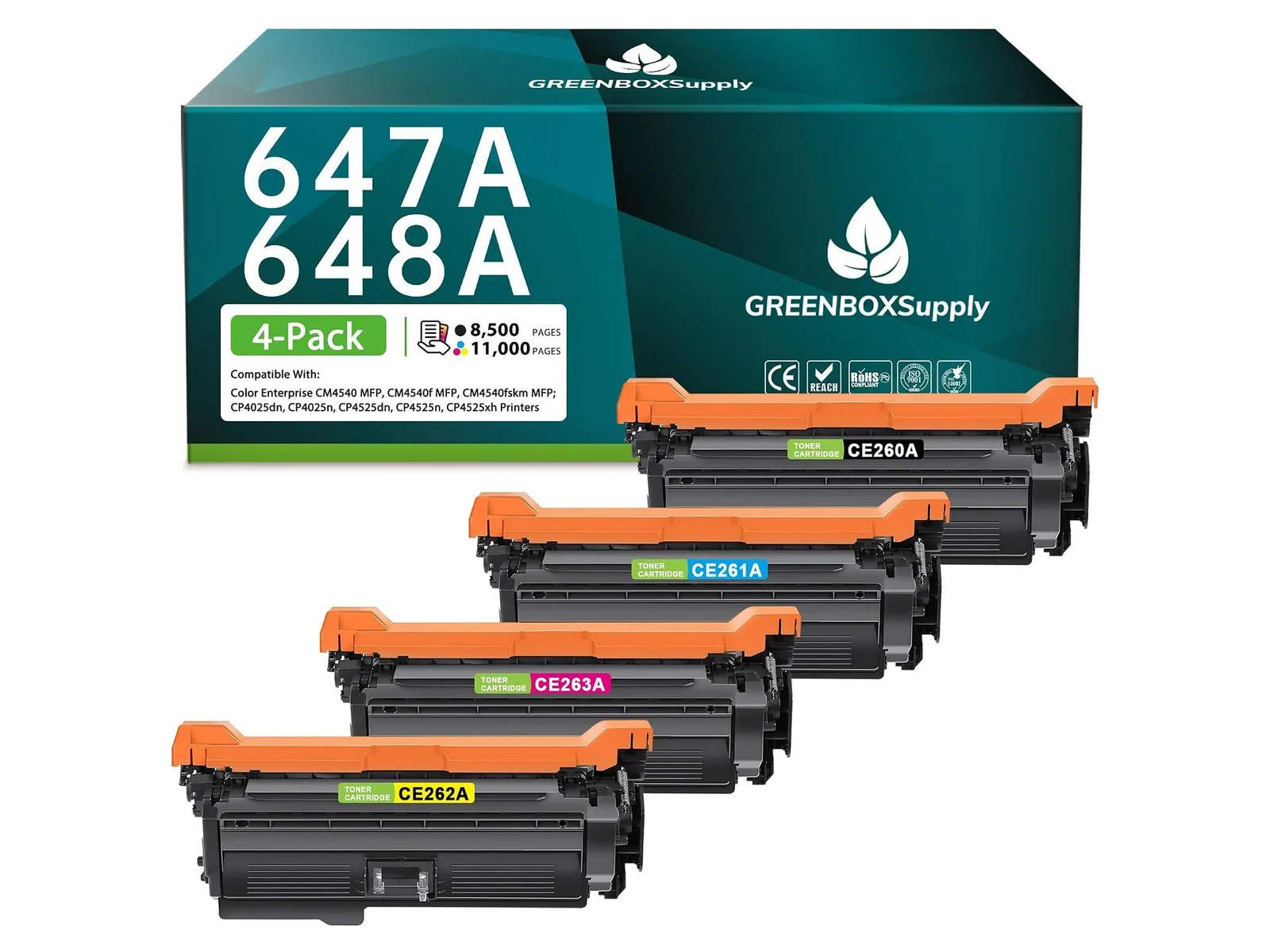 GREENBOX 647A / 648A Toner Cartridge for HP, 1 Black + 1 Cyan + 1 Magenta + 1 Yellow, 4-pack