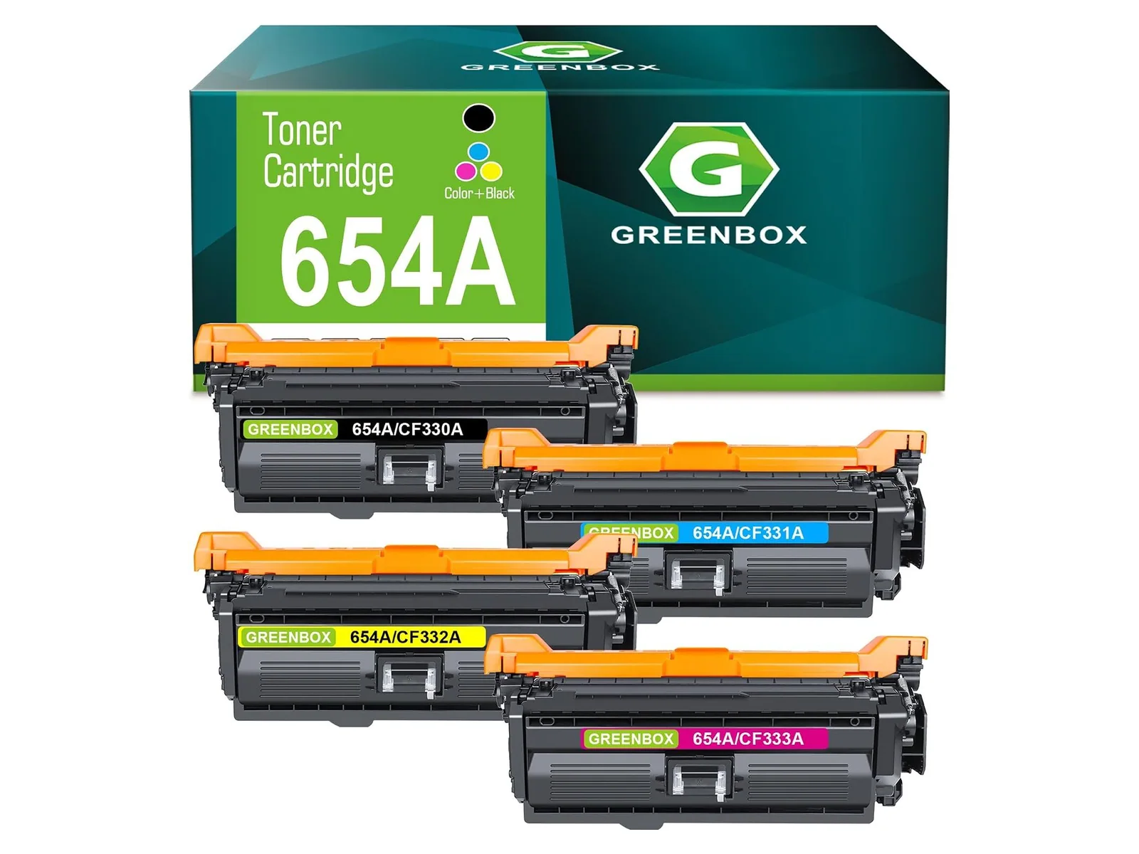 GREENBOX 654A / 654X Toner Cartridge for HP, 1 Black + 1 Cyan + 1 Yellow + 1 Magenta, 4-pack