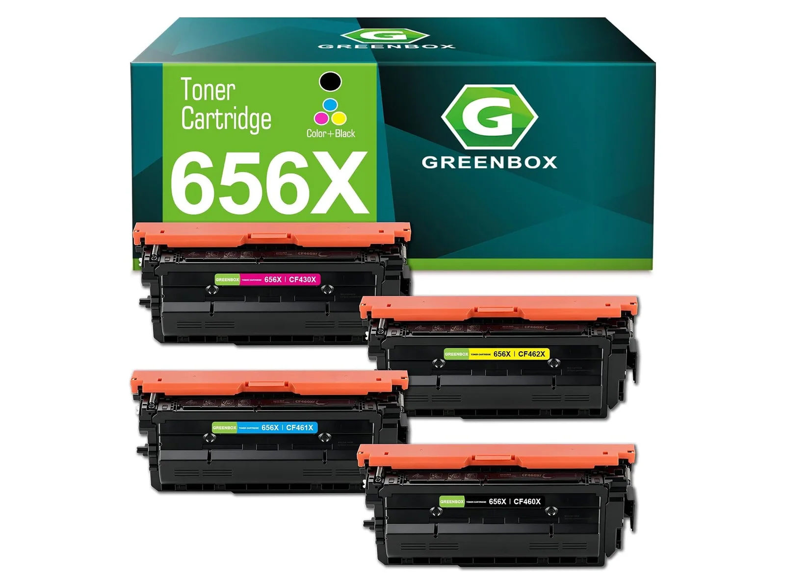 GREENBOX 656X Toner Cartridge for HP, 1 Black + 1 Cyan + 1 Magenta + 1 Yellow, 4-pack