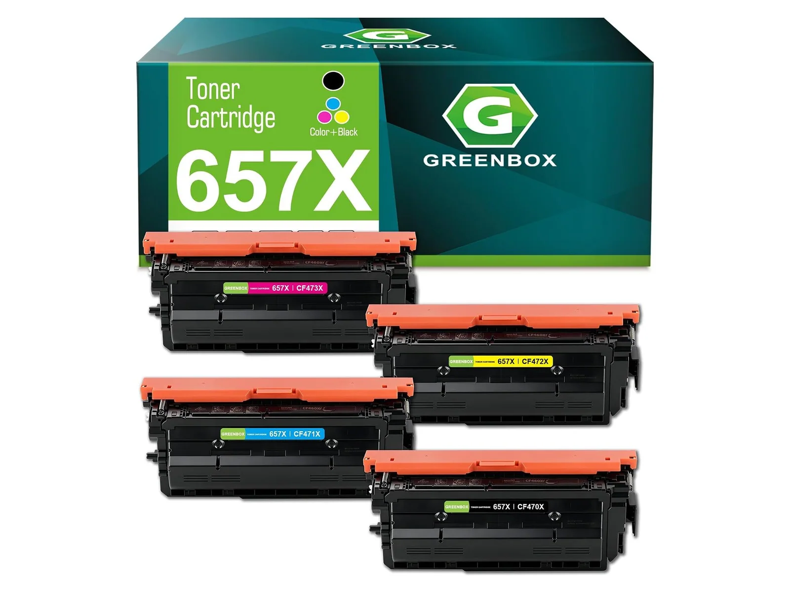 GREENBOX 657X Toner Cartridge for HP, 1 Black + 1 Cyan + 1 Magenta + 1 Yellow, 4-pack