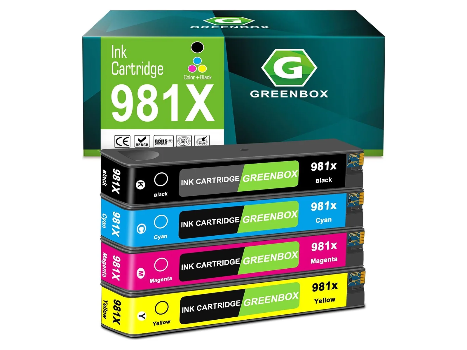 GREENBOX 981X / 981 Ink Cartridge for HP, 1 Black + 1 Cyan + 1 Magenta + 1 Yellow, 4-pack