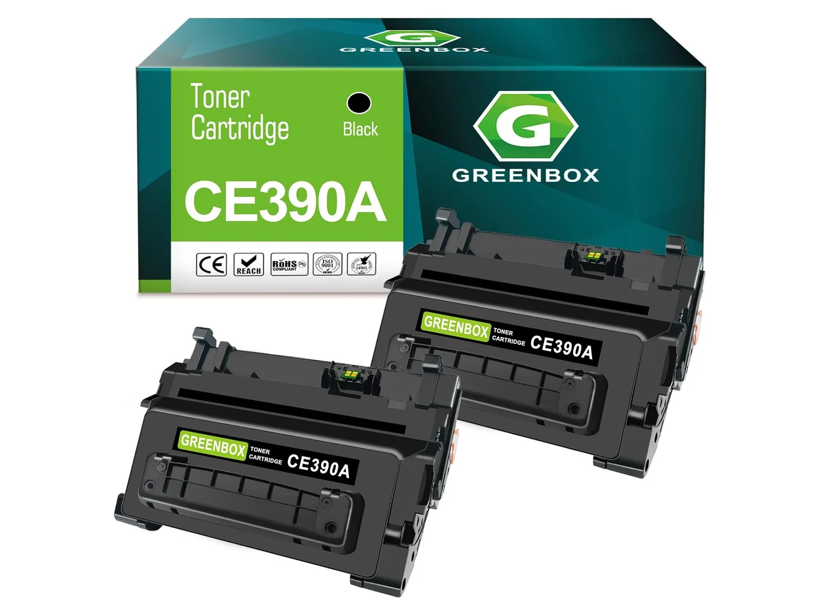 GREENBOX CE390A Toner Cartridge for HP, 2 Black, 2-pack