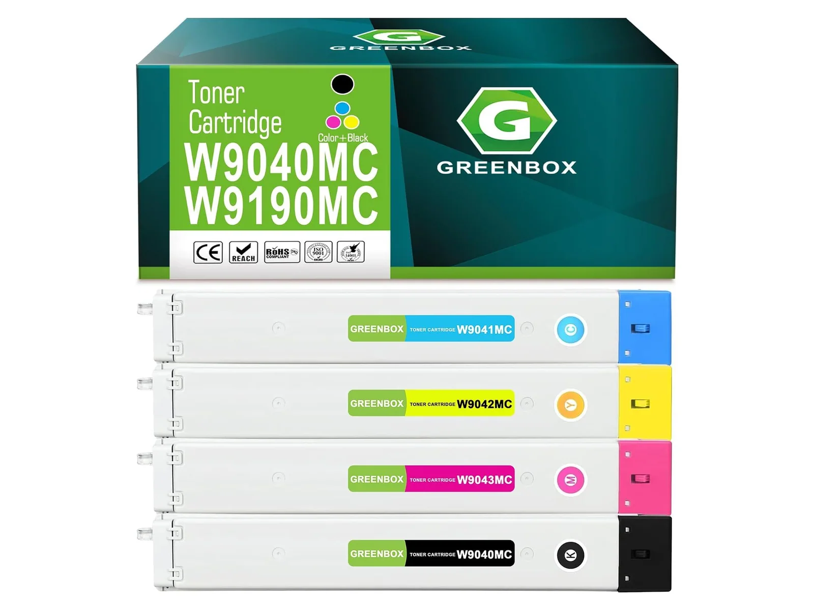 GREENBOX W9040MC / W9190MC Toner Cartridge for HP, 1 Black + 3 Color, 4-pack