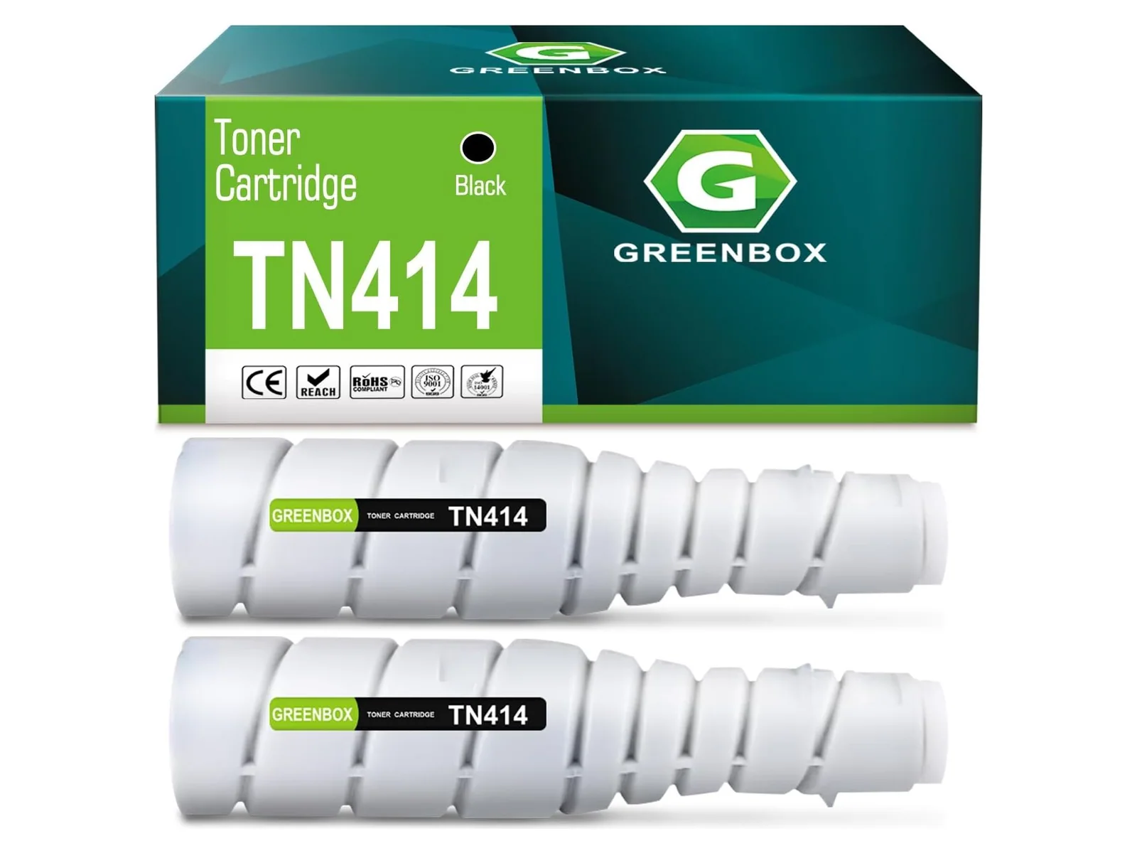 GREENBOX TN414 / A202030 Toner Cartridge for Konica Minolta, 2 Black, 2-pack
