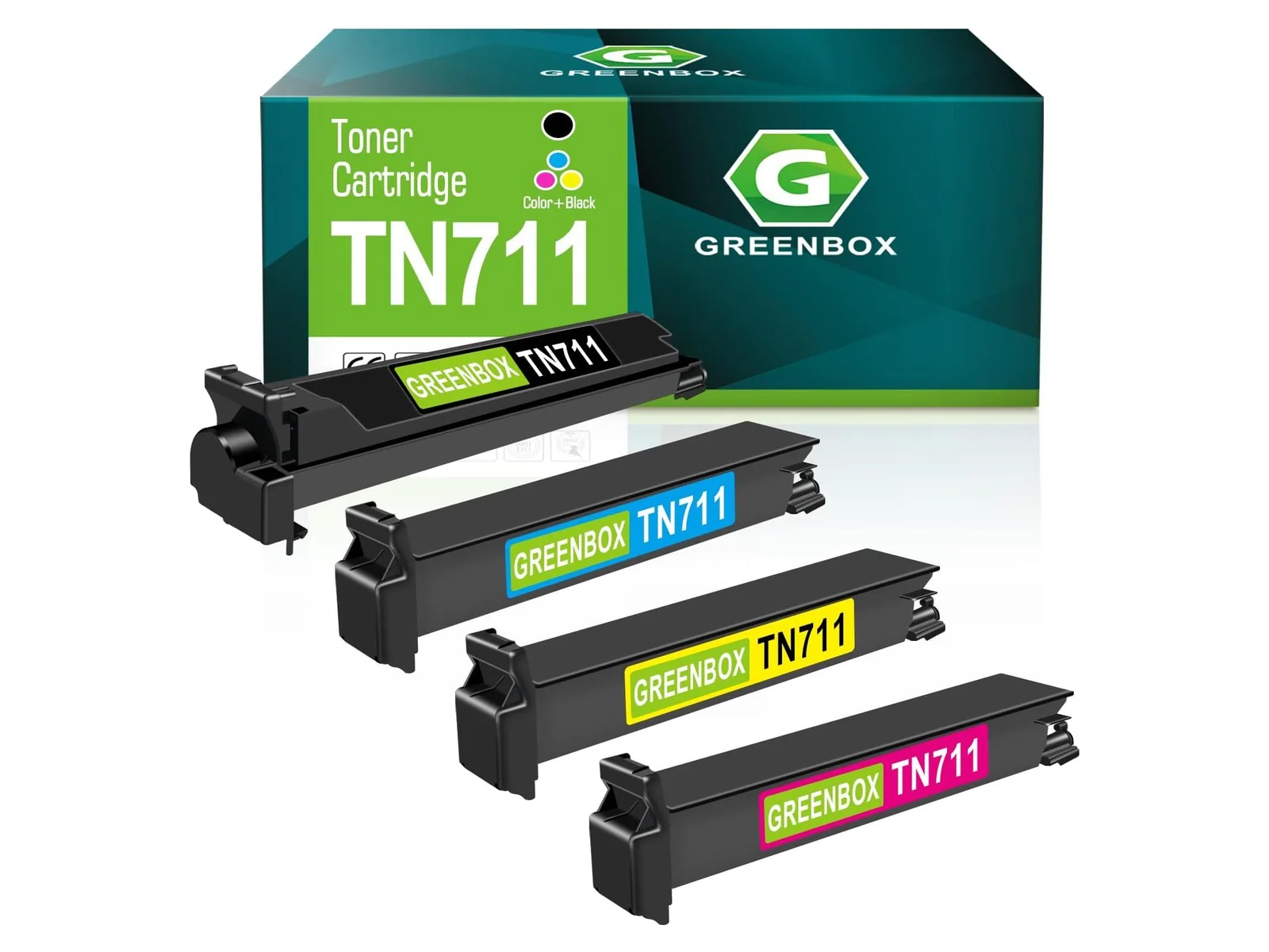 GREENBOX TN711 Toner Cartridge for Konica Minolta, 1 Black + 1 Cyan + 1 Magenta + 1 Yellow, 4-pack
