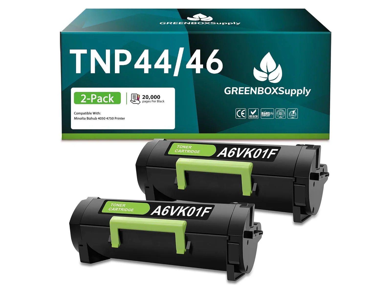 GREENBOX TNP44 / TNP46 Toner Cartridge for Konica Minolta, 2 Black, 2-pack