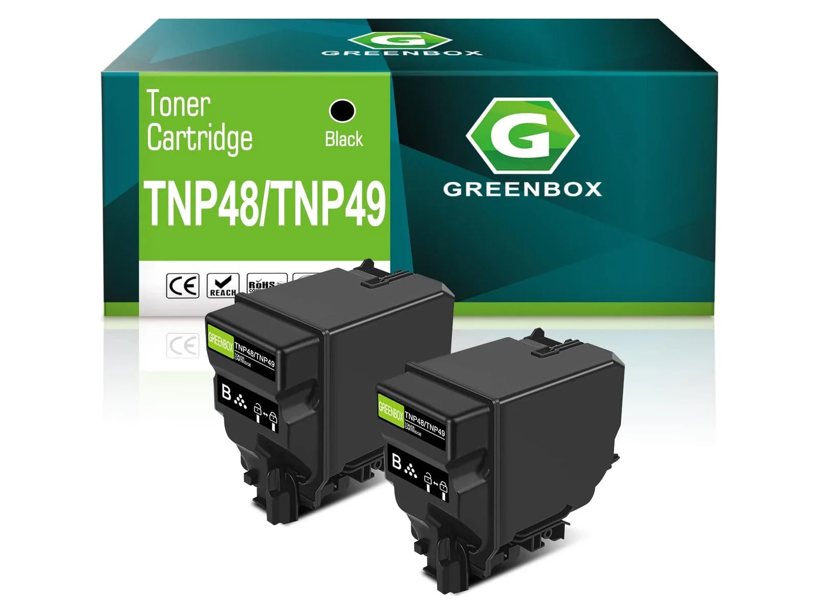 GREENBOX TNP48 / A5X0130 Toner Cartridge for Konica Minolta, 2 Black, 2-pack