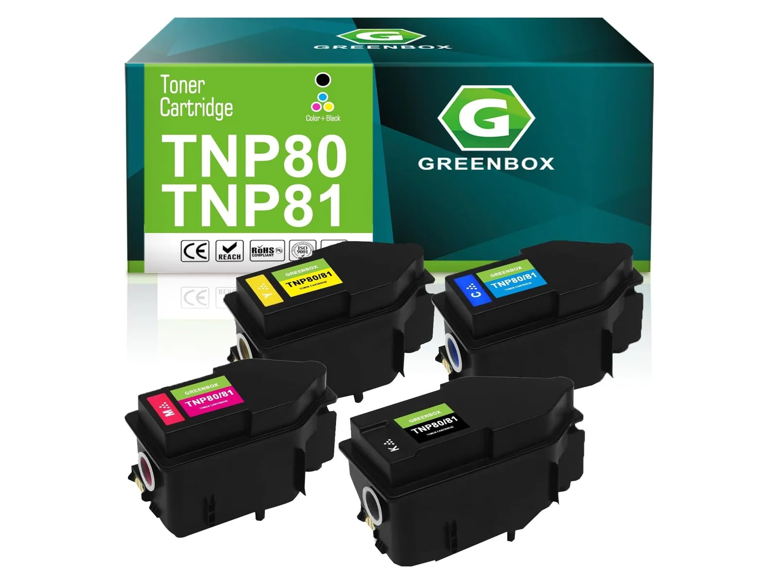 GREENBOX TNP80 / TNP81 Toner Cartridge for Konica Minolta, 1 Black + 1 Cyan + 1 Magenta + 1 Yellow, 4-pack