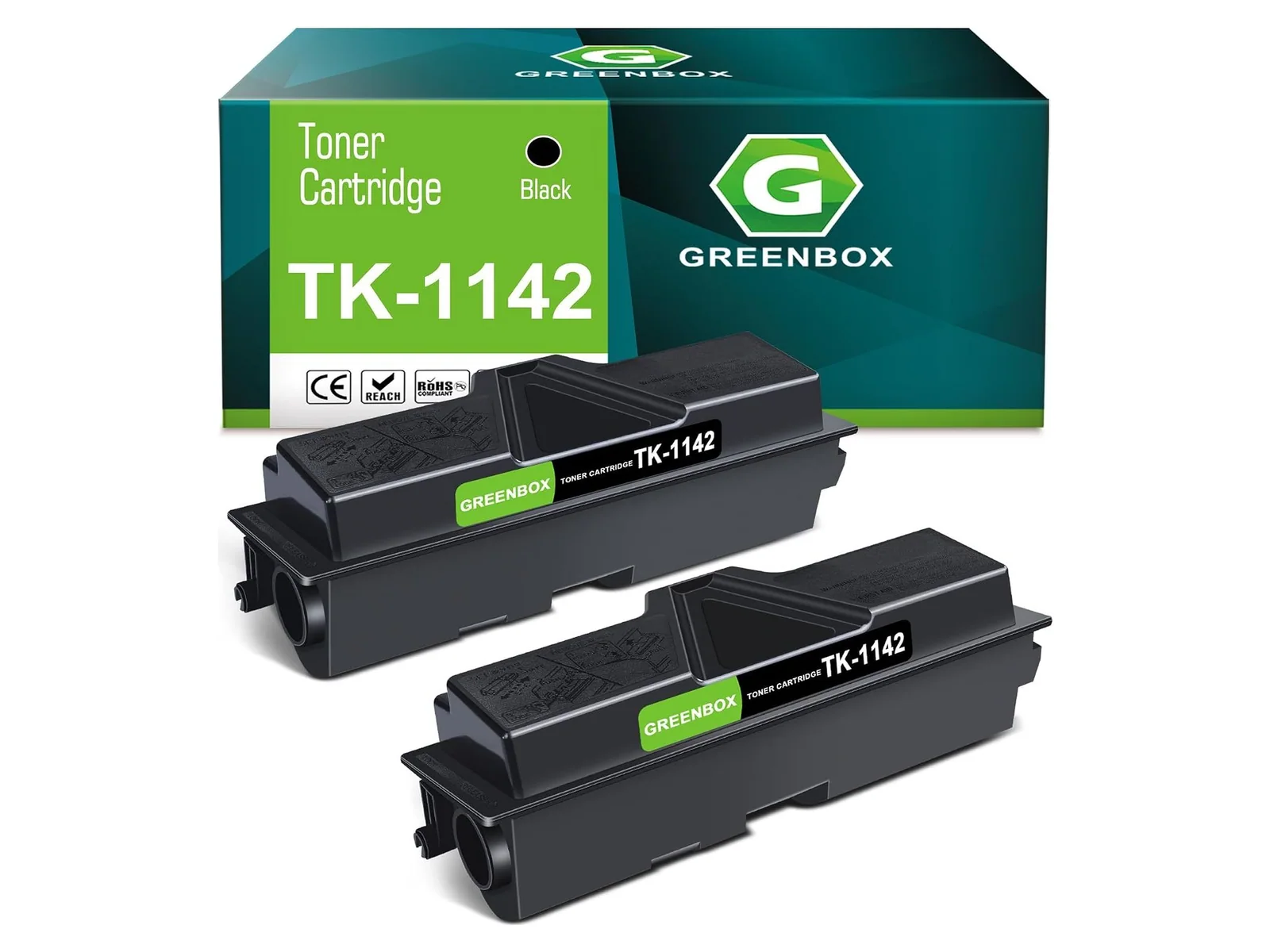 GREENBOX TK-1142 Toner Cartridge for Kyocera, 2 Black, 2-pack