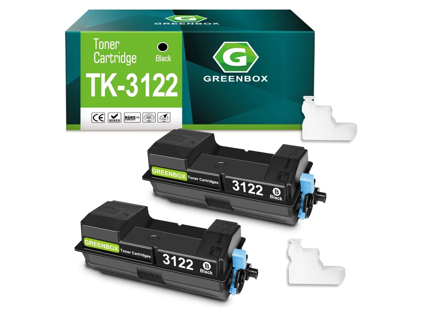 GREENBOX TK-3122 Toner Cartridge for Kyocera, 2 Black, 2-pack