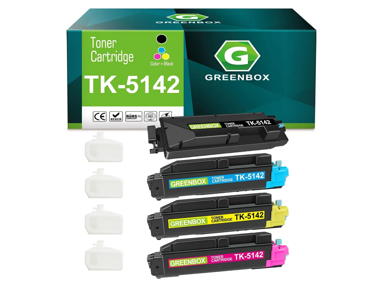 GREENBOX TK-5142 Toner Cartridge for Kyocera, 1 Black + 1 Cyan + 1 Magenta + 1 Yellow, 4-pack