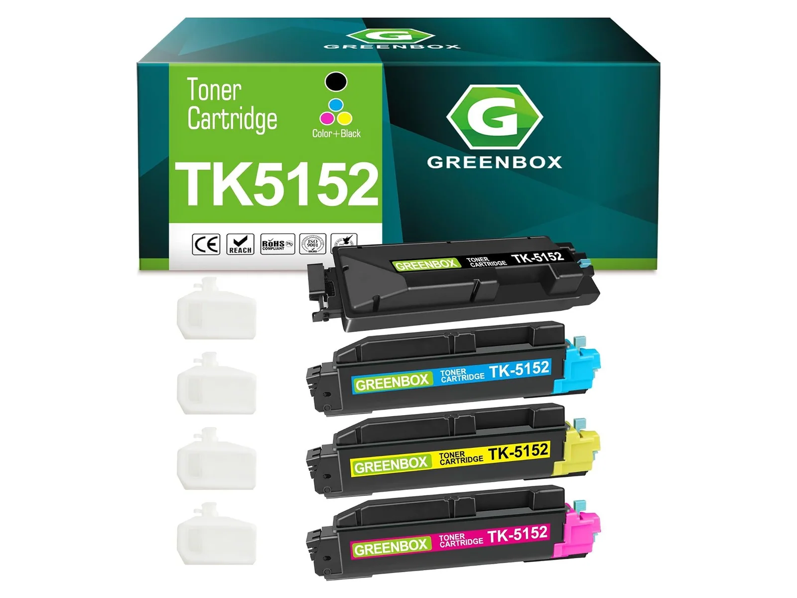 GREENBOX TK-5152 Toner Cartridge for Kyocera, 1 Black + 1 Cyan + 1 Magenta + 1 Yellow, 4-pack