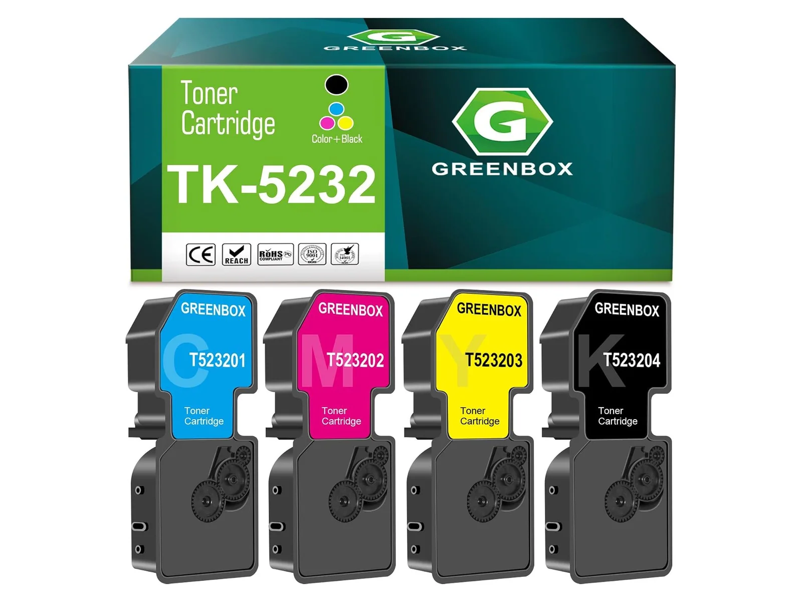 GREENBOX TK-5232 Toner Cartridge for Kyocera, 1 Black + 1 Cyan + 1 Magenta + 1 Yellow, 4-pack