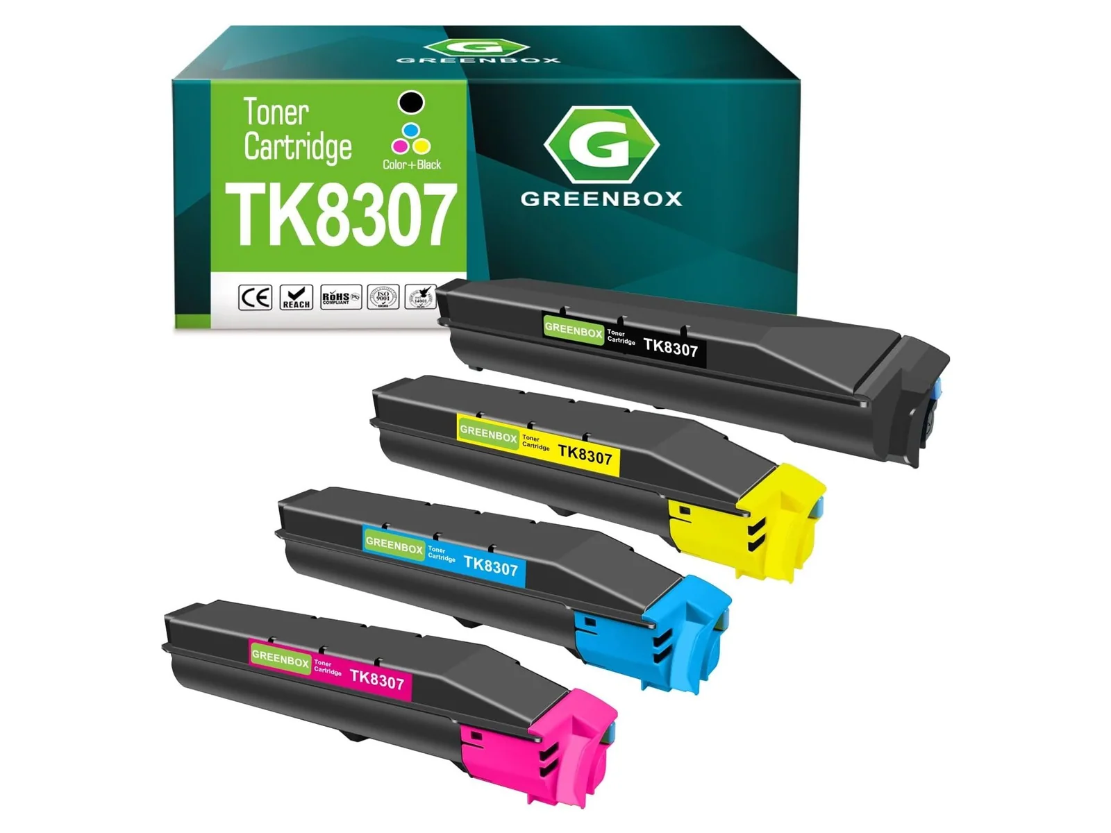 GREENBOX TK-8307 Toner Cartridge for Kyocera, 1 Black + 1 Cyan + 1 Magenta + 1 Yellow, 4-pack