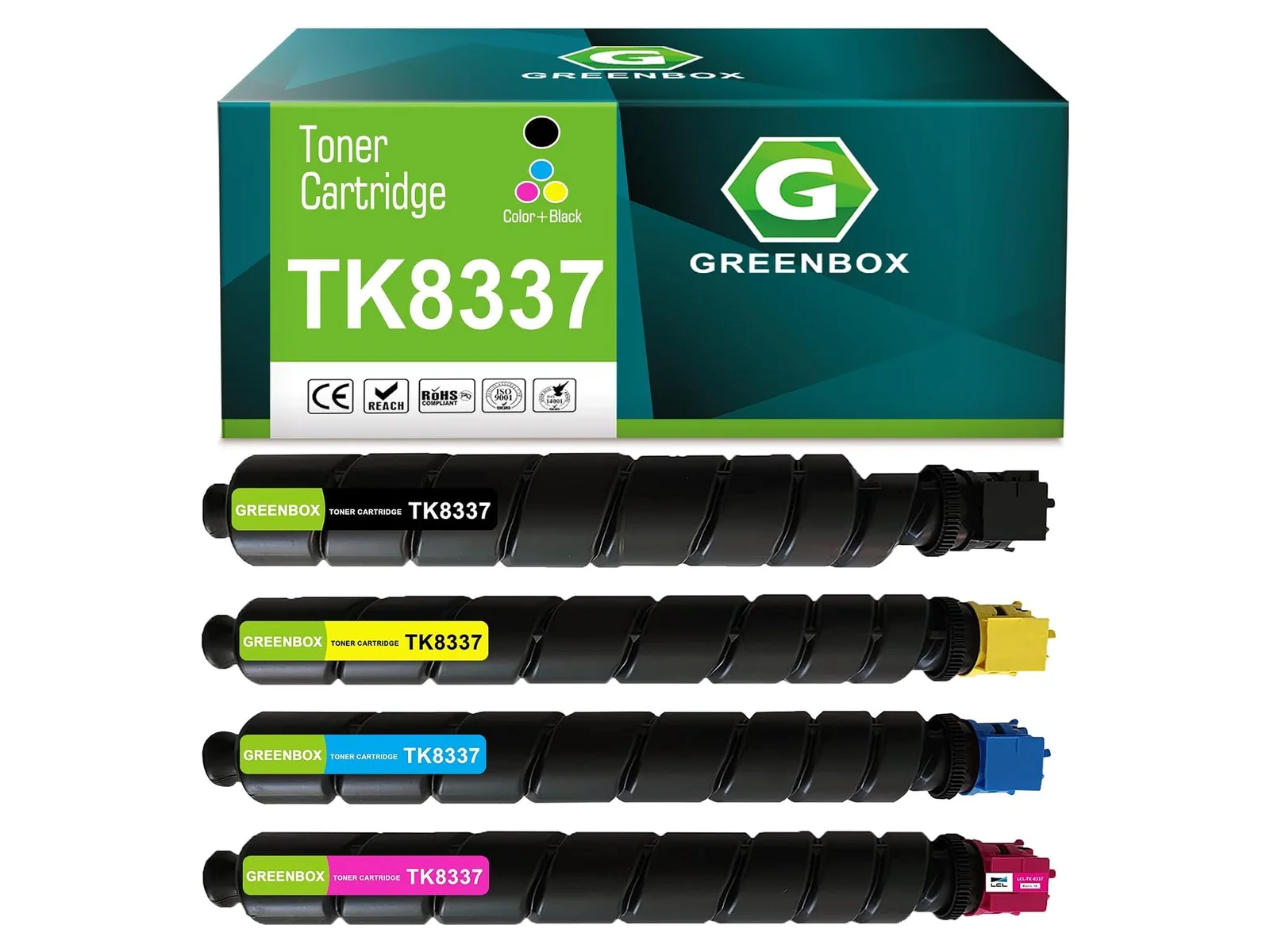 GREENBOX TK-8337 Toner Cartridge for Kyocera, 1 Black + 1 Cyan + 1 Magenta + 1 Yellow, 4-pack