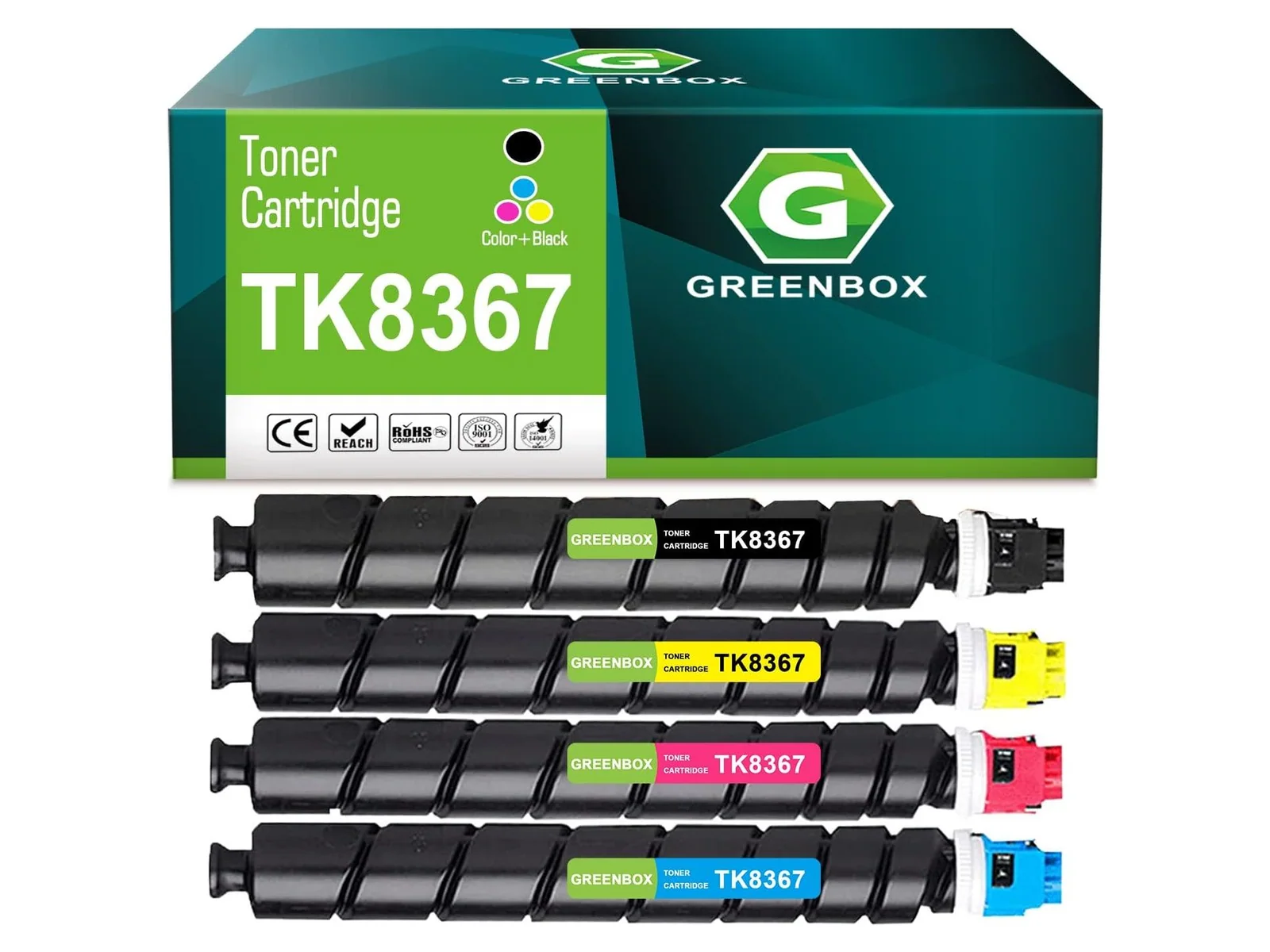 GREENBOX TK-8367 Toner Cartridge for Kyocera, 1 Black + 1 Cyan + 1 Yellow + 1 Magenta, 4-pack