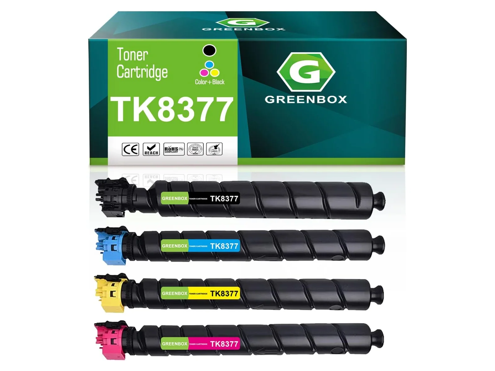 GREENBOX TK-8377 Toner Cartridge for Kyocera, 1 Black + 1 Cyan + 1 Yellow + 1 Magenta, 4-pack