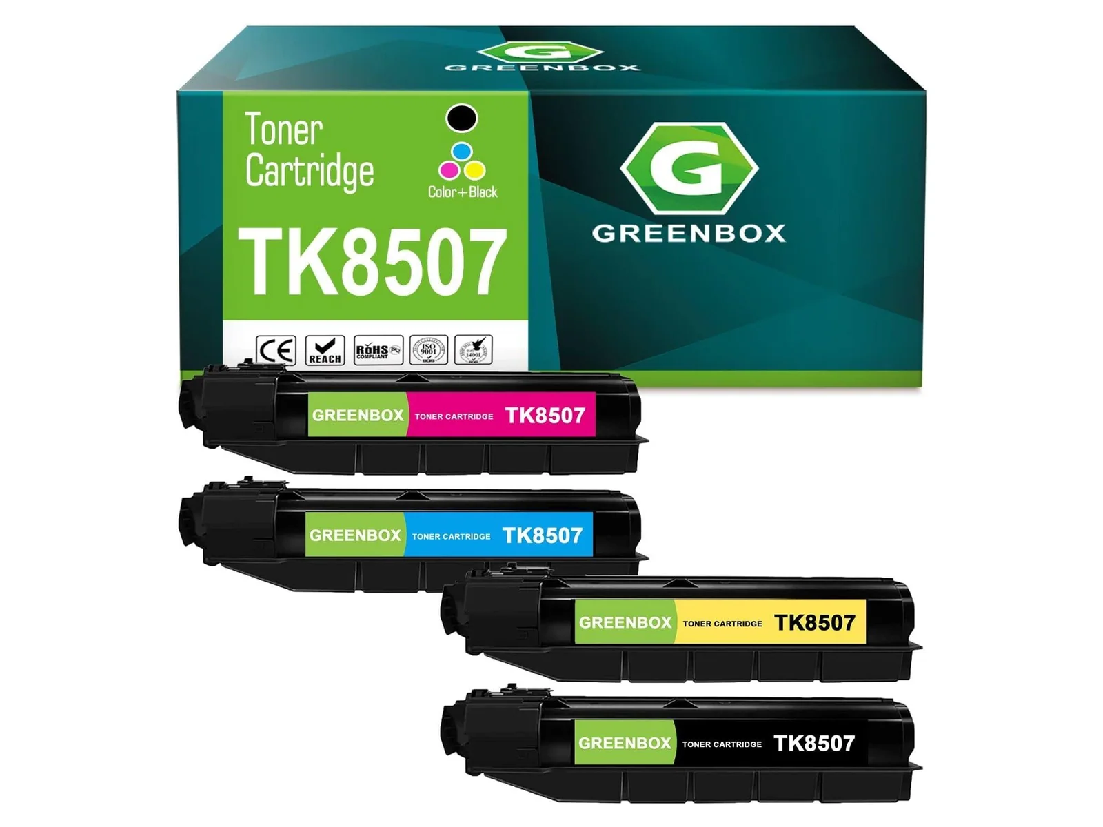 GREENBOX TK-8507 Toner Cartridge for Kyocera, 1 Black + 1 Cyan + 1 Magenta + 1 Yellow, 4-pack