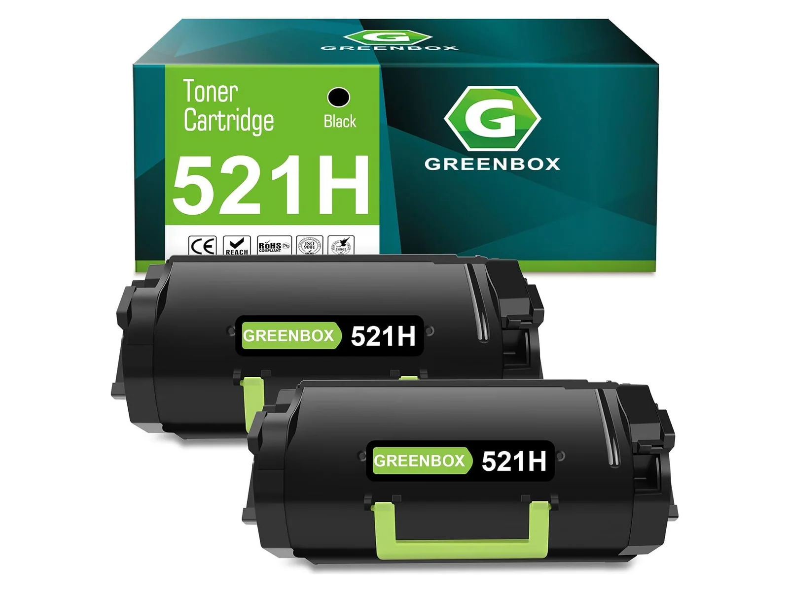 GREENBOX 521H / 52D1H00 Toner Cartridge for Lexmark, 2 Black, 2-pack