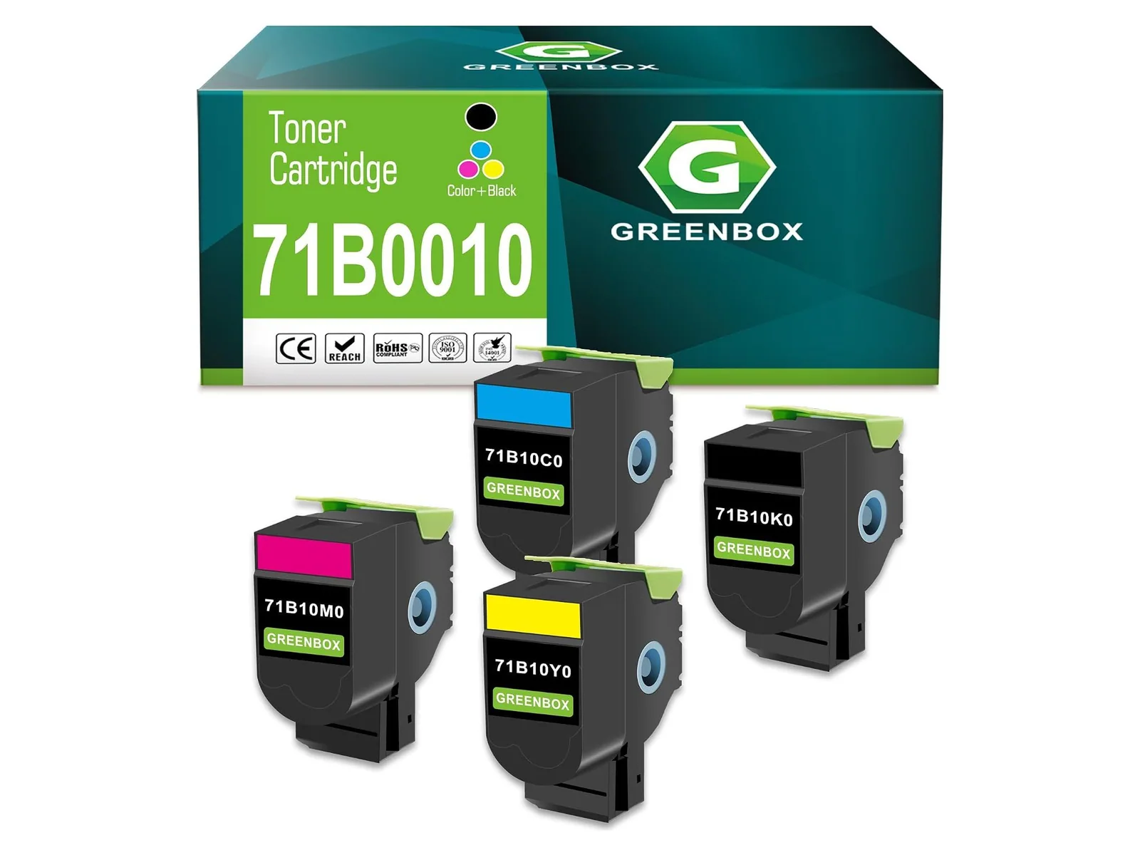 GREENBOX 71B10 / 71B0010 Toner Cartridge for Lexmark, 1 Black + 1 Cyan + 1 Magenta + 1 Yellow, 4-pack