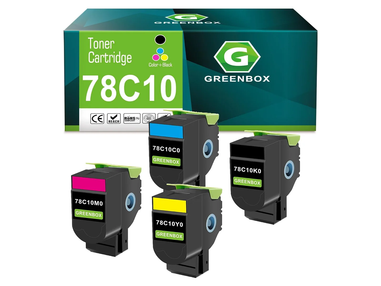 GREENBOX 78C10 Toner Cartridge for Lexmark, 1 Black + 1 Cyan + 1 Magenta + 1 Yellow, 4-pack