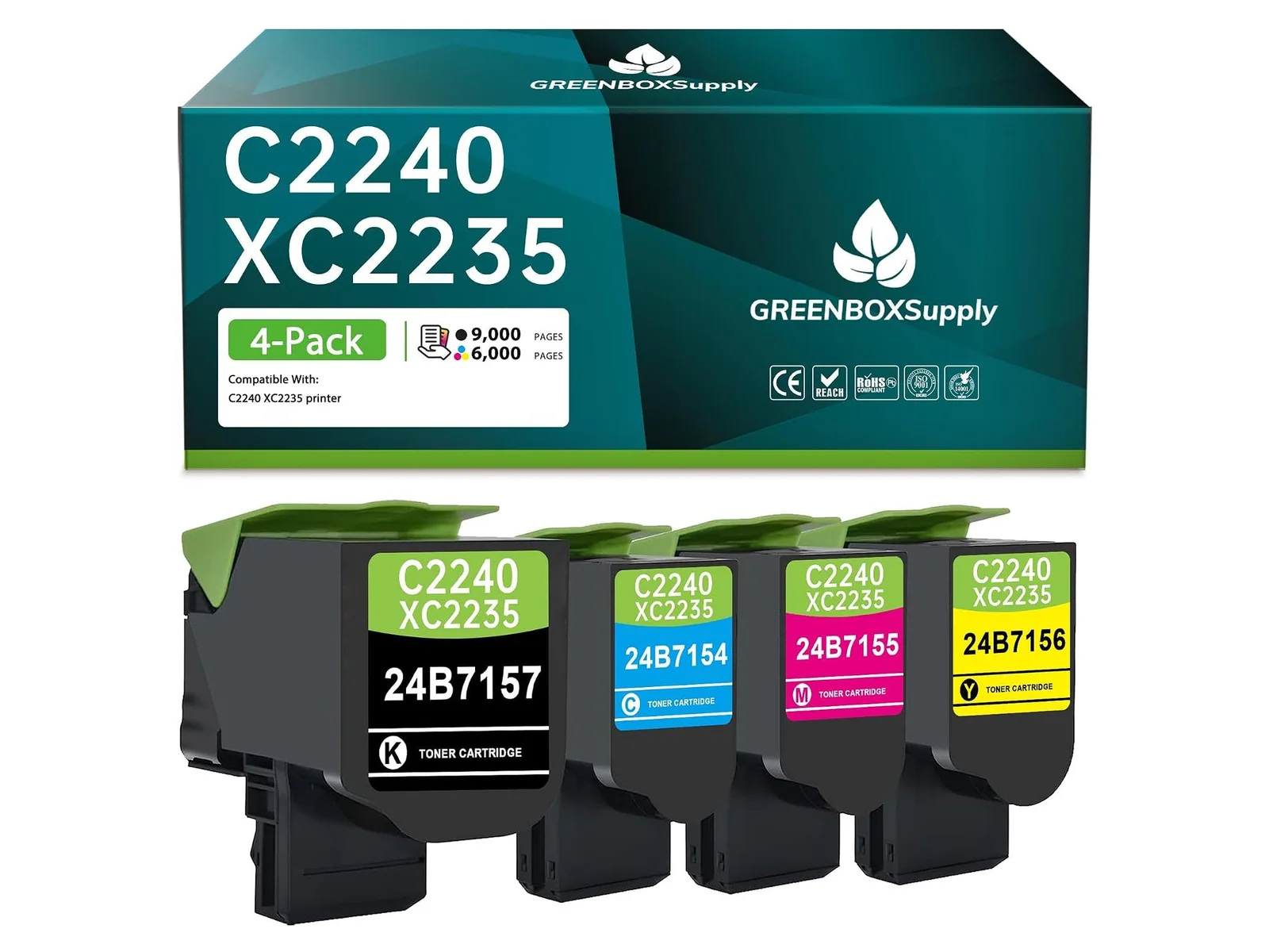 GREENBOX C2240 / XC2235 Toner Cartridge for Lexmark, 1 Black + 1 Cyan + 1 Magenta + 1 Yellow, 4-pack