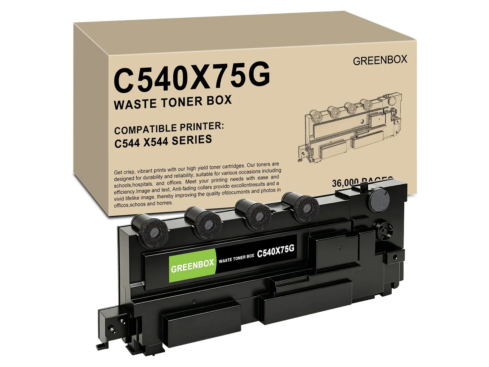 GREENBOX C540X75G Waste Toner Container for Lexmark, 1 Black, 1-pack