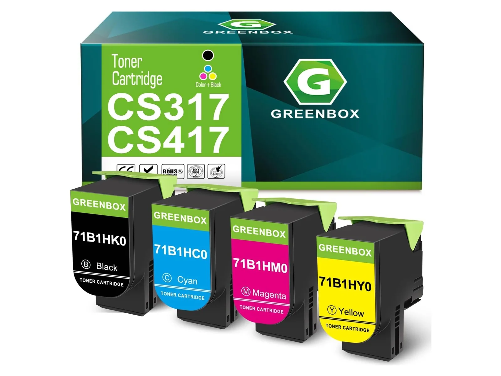 GREENBOX CS317 / CS417 Toner Cartridge for Lexmark, 1 Black + 1 Cyan + 1 Magenta + 1 Yellow, 4-pack