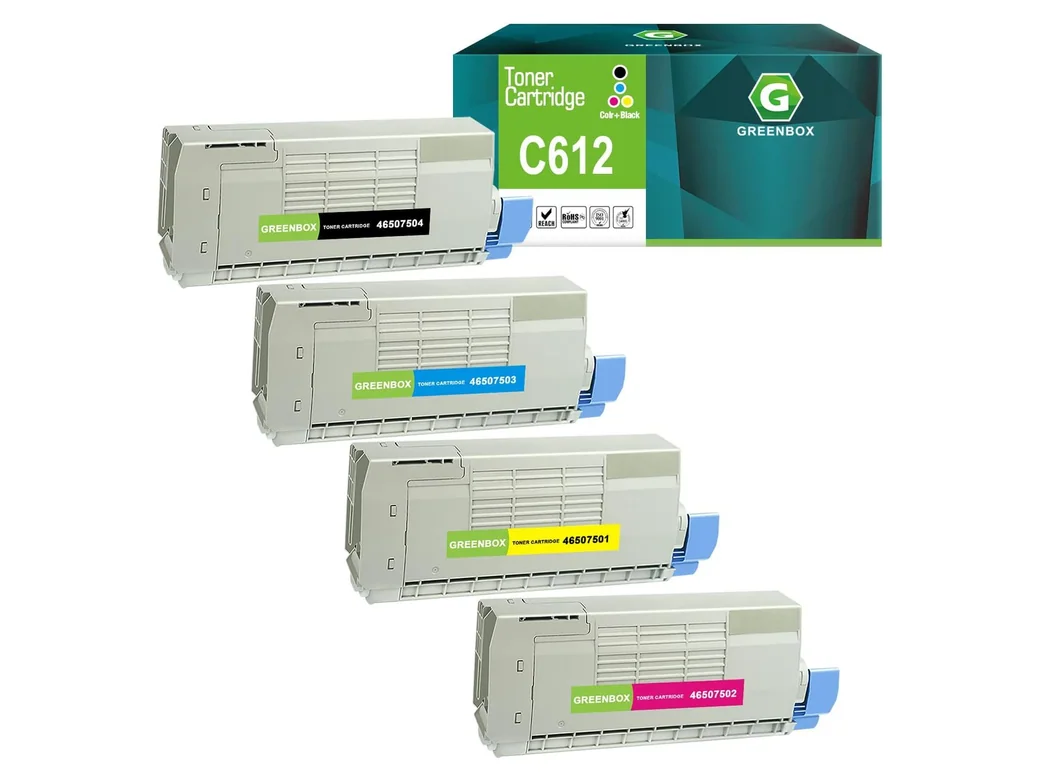 GREENBOX C612 Toner Cartridge for OKI, 1 Black + 1 Cyan + 1 Magenta + 1 Yellow, 4-pack