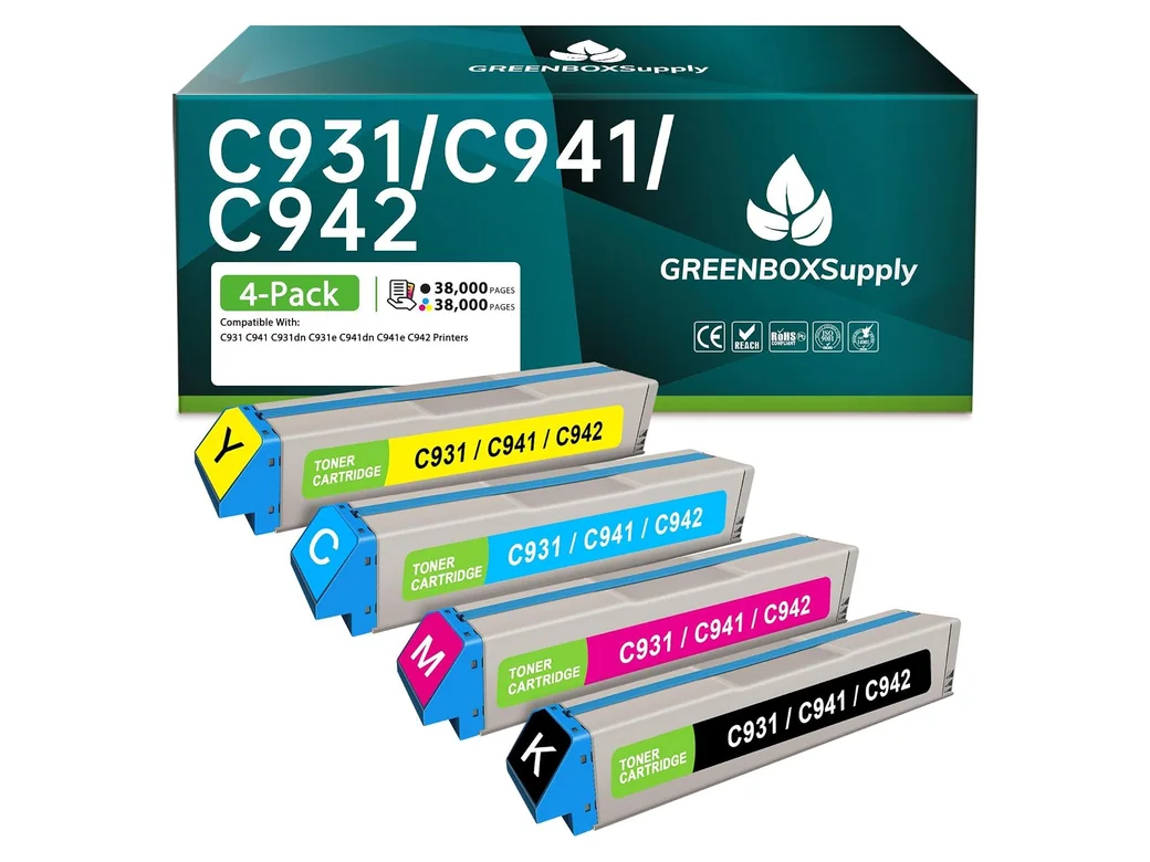 GREENBOX C931 / C941 Toner Cartridge for OKI, 1 Black + 1 Cyan + 1 Magenta + 1 Yellow, 4-pack