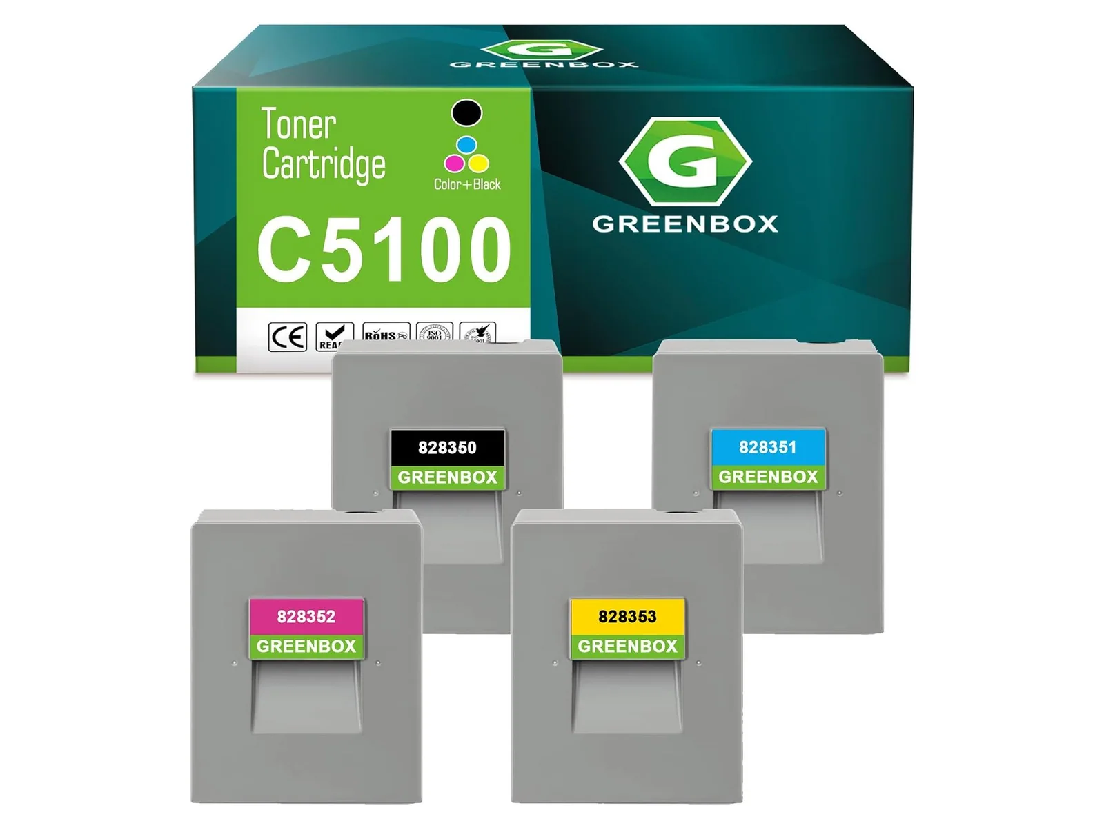 GREENBOX C5100 Toner Cartridge for Ricoh, 1 Black + 1 Cyan + 1 Magenta + 1 Yellow, 4-pack