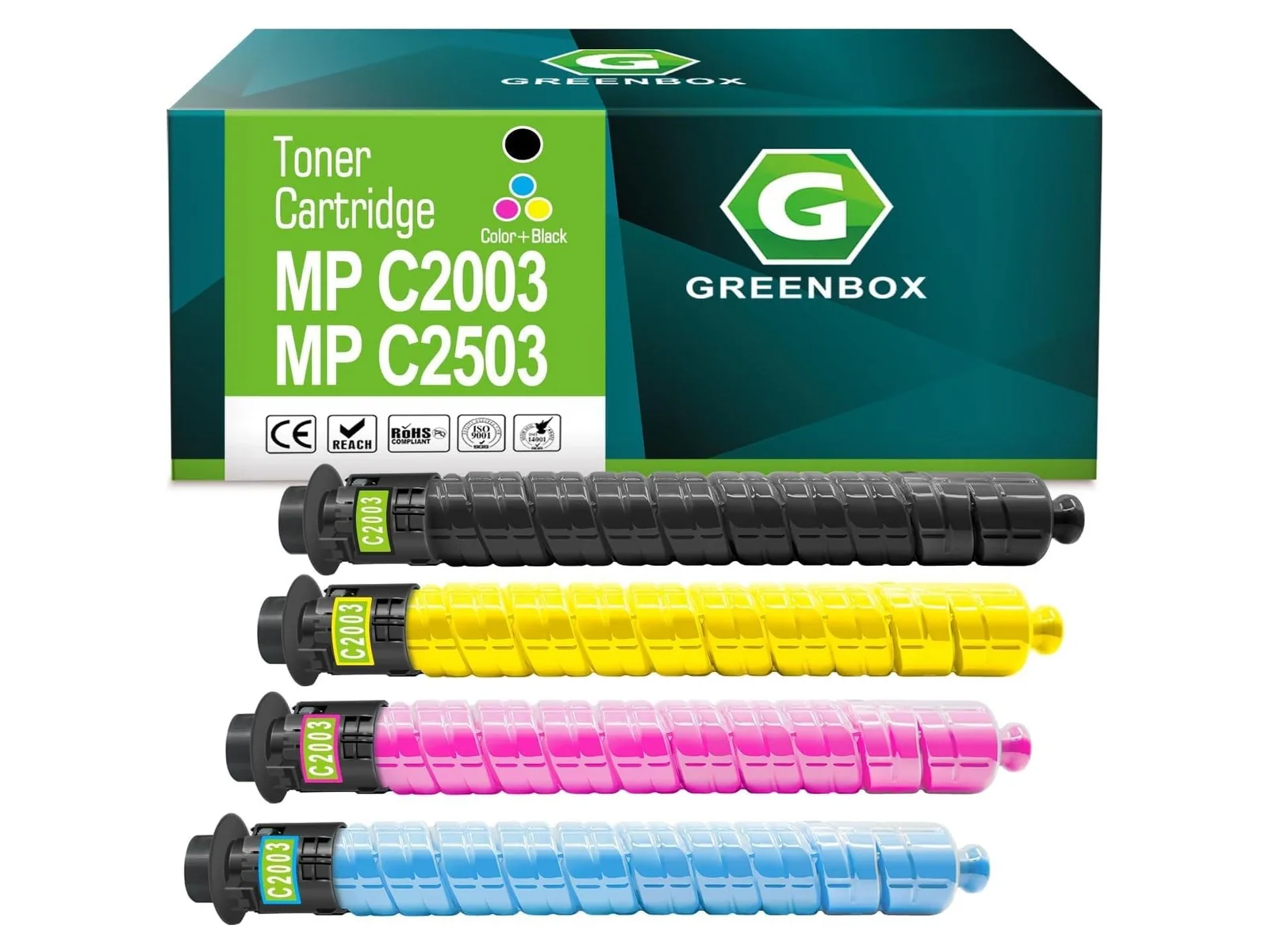 GREENBOX MP C2003 Toner Cartridge for Ricoh, 1 Black + 1 Cyan + 1 Magenta + 1 Yellow, 4-pack