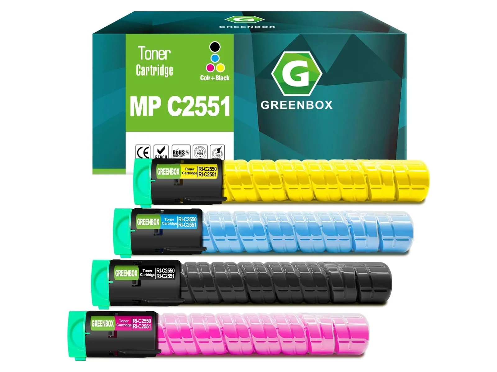 GREENBOX MP C2551 Toner Cartridge for Ricoh, 1 Black + 1 Cyan + 1 Magenta + 1 Yellow, 4-pack