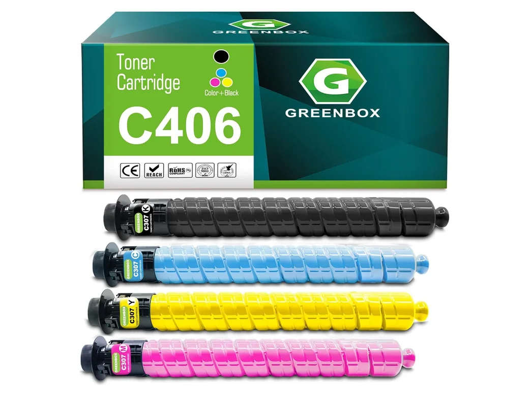 GREENBOX MP C406 Toner Cartridge for Ricoh, 1 Black + 1 Cyan + 1 Yellow + 1 Magenta, 4-pack