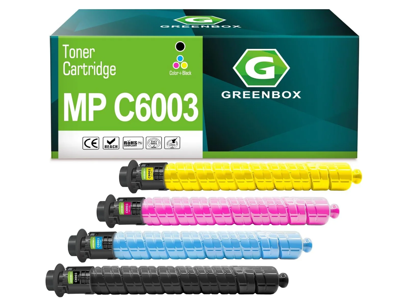GREENBOX MP C6003 Toner Cartridge for Ricoh, 1 Black + 1 Yellow + 1 Magenta + 1 Cyan, 4-pack