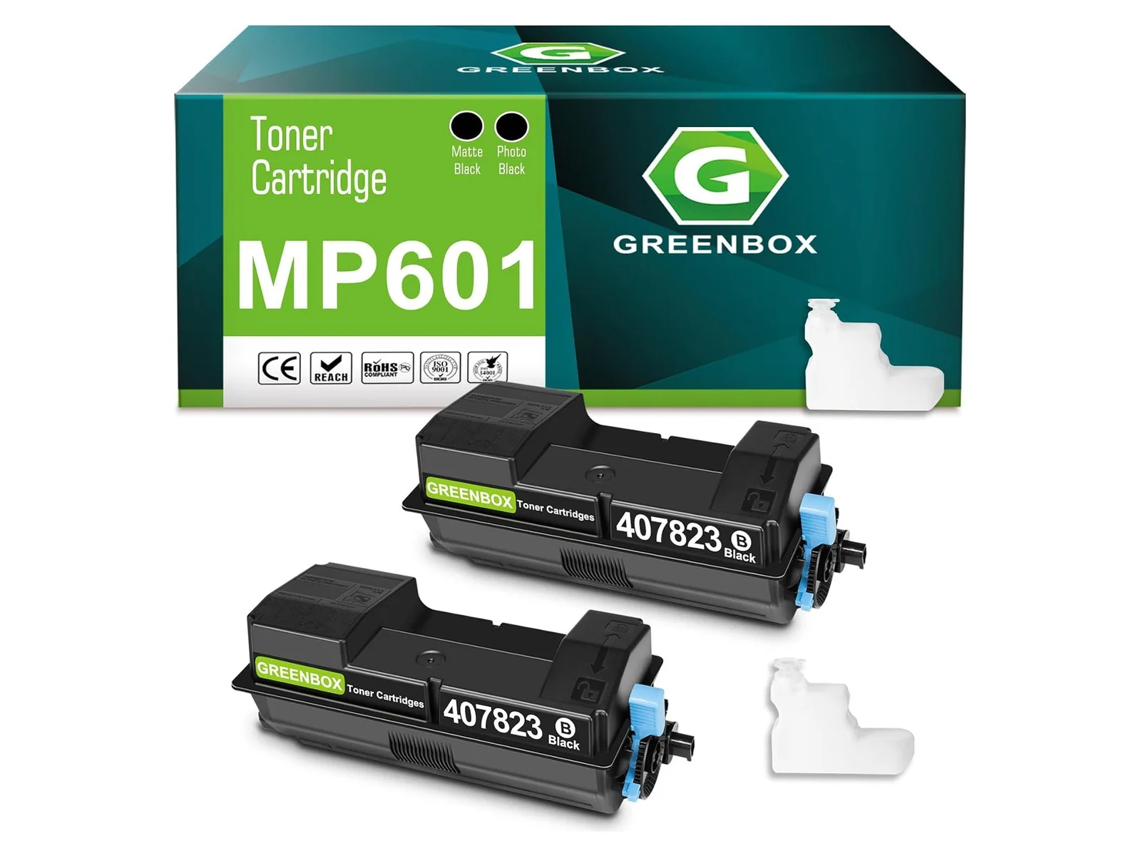 GREENBOX MP501 / 601 Toner Cartridge for Ricoh, 2 Black, 2-pack