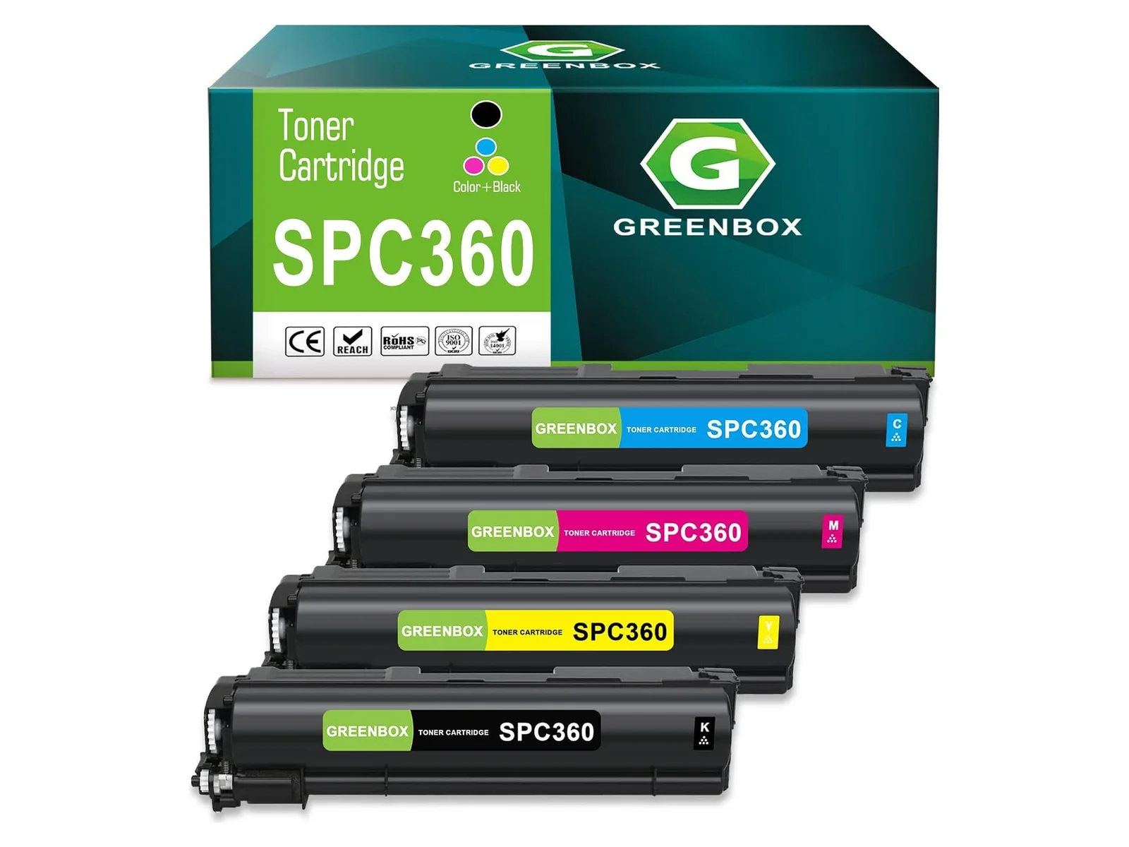 GREENBOX SP C360 / C361 Toner Cartridge for Ricoh, 1 Black + 1 Cyan + 1 Magenta + 1 Yellow, 4-pack